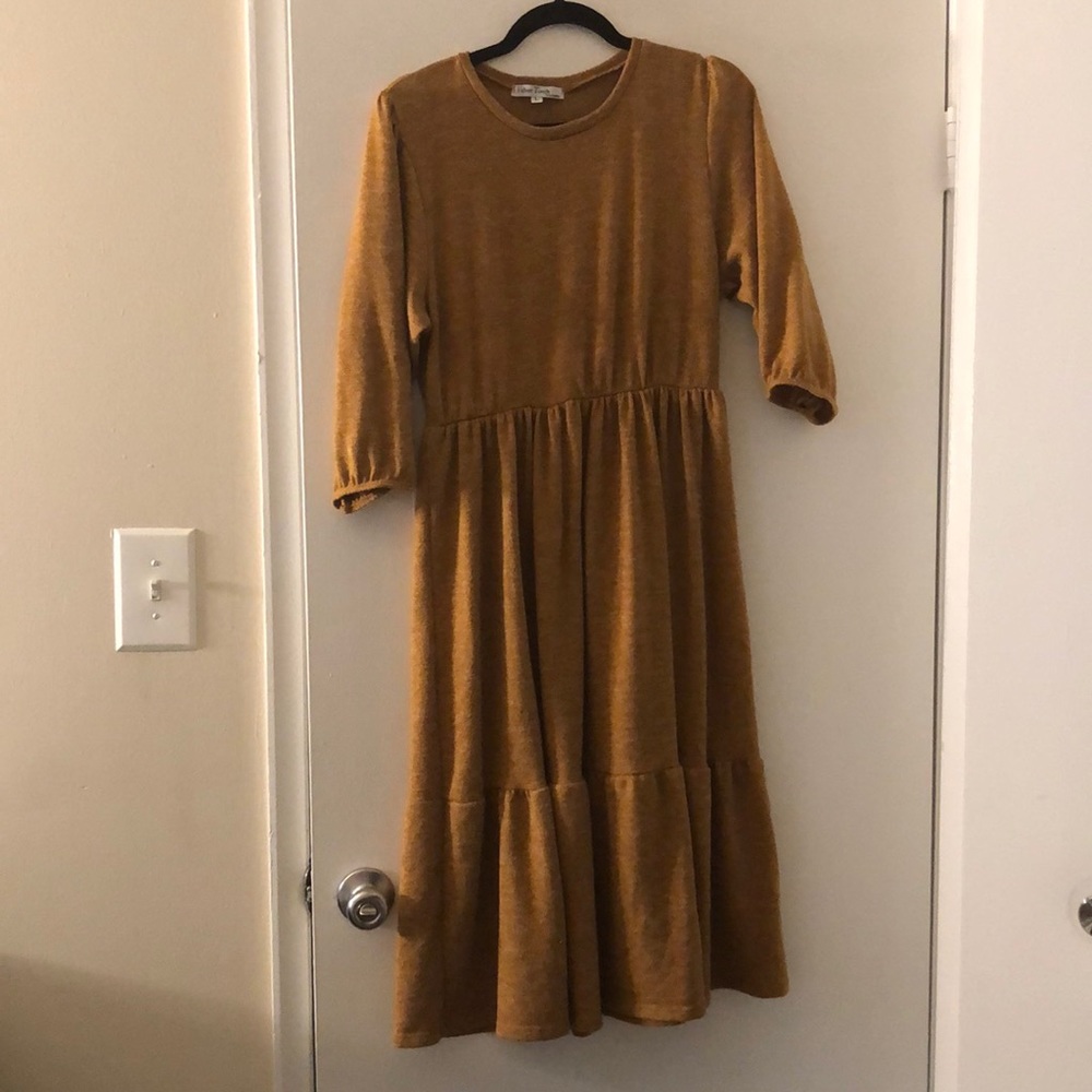 Mustard Midi Dress- Velvet Torch- Size Large